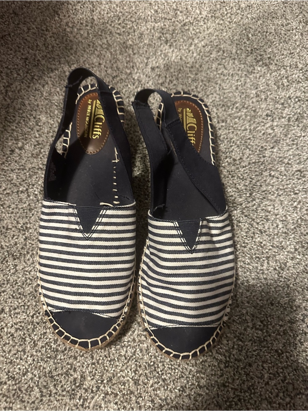 White Mountain Navy and White Striped Espadrille Slingbacks